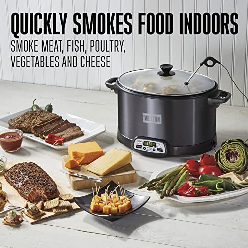 Indoor Electric Smoker & 6 Quart Slow Cooker with Smoking Rack - Black, No Party Dipper