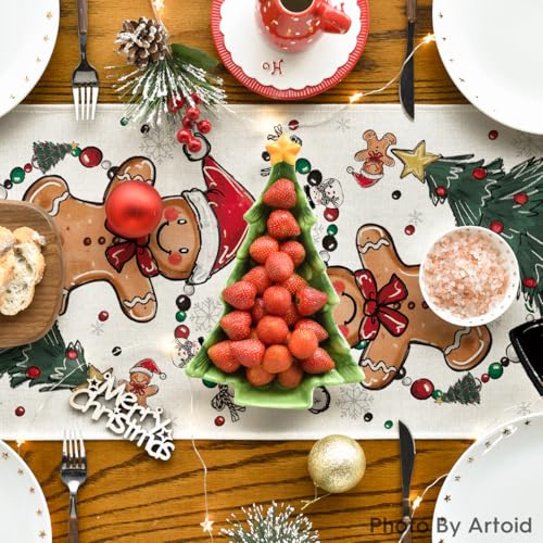 Artoid Mode Snowman Gingerbread Table Runner 13x108 Inch Home Holiday Decor Beige