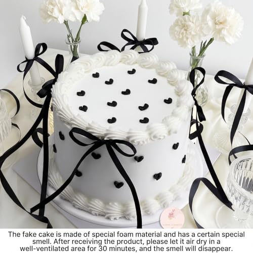 Remerry 6 Inch Black Round Fake Cake Bow Birthday Decor