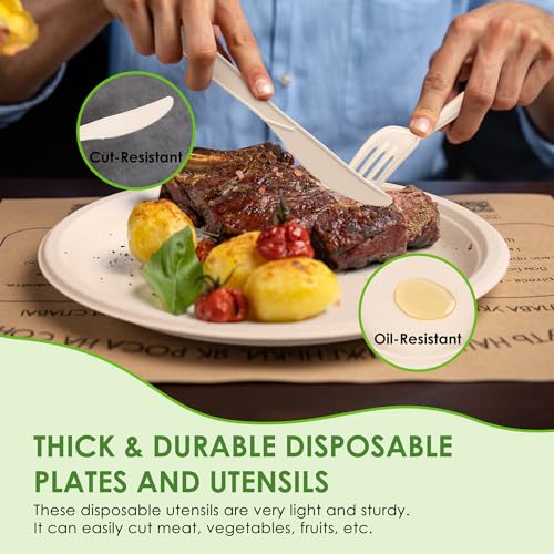 Disposable Paper Plate Set - Compostable Eco-Friendly Dinnerware for Parties & Camping - Brown, 400PCS