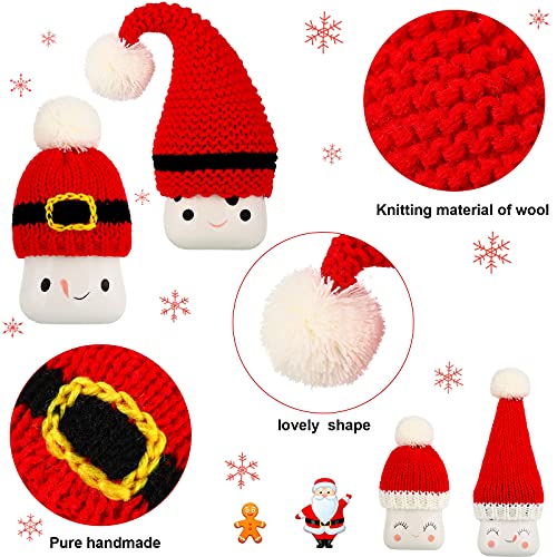 4 Pieces Christmas Marshmallow Mug Hat Mini Xmas Crochet Hat Cute Tired Tray Decors Red Xmas Knitted Hats Small Coffee Mug Topper for Christmas Farmhouse Home Kitchen Office Coffee Decorations