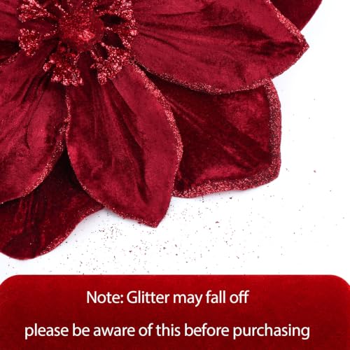 8PCS Burgundy Christmas Magnolia Flowers - Large 12-Inch Holiday Tree Decor