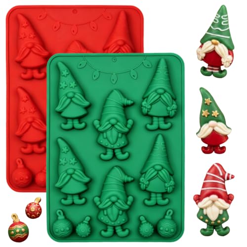 Christmas Gnome Silicone Candy Molds 2-Pack Red & Green - 10 Cavities