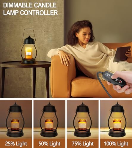 YULOFMVE Black Vintage Lantern Candle Warmer Lamp with Timer & 2 Bulbs