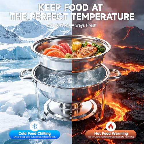 PRESGO 2 Pack Stainless Steel Buffet Chafing Dishes 5QT with Tongs & Spoons, Silver