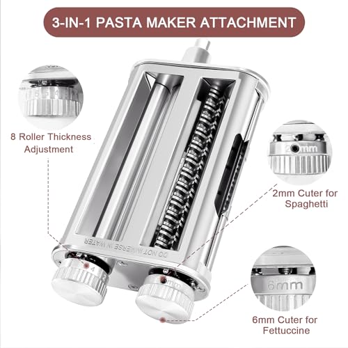 KitchenAid Pasta Maker Attachment 3-in-1 Metal Roller & Cutter for Fresh Homemade Pasta