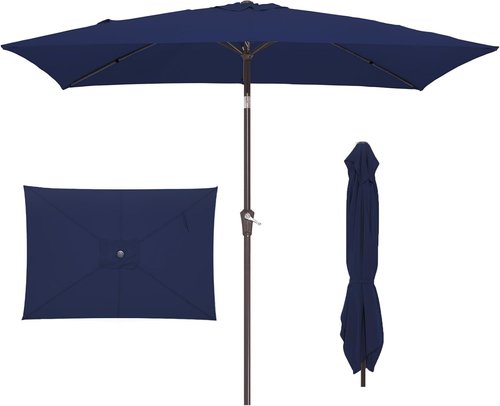 JEAREY Rectangular Patio Umbrella - 6.5x10 ft Outdoor Umbrella with Push Button Tilt & Crank | Navy, UV Protection
