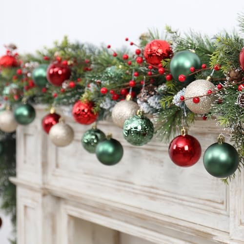 RoseCraft 30PCS Red Green Gold Christmas Ornaments Set for Xmas Tree Decorations