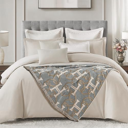 Jacquard Letter H Throw Blanket for Couch - Gray with Green Undertones, 52x72