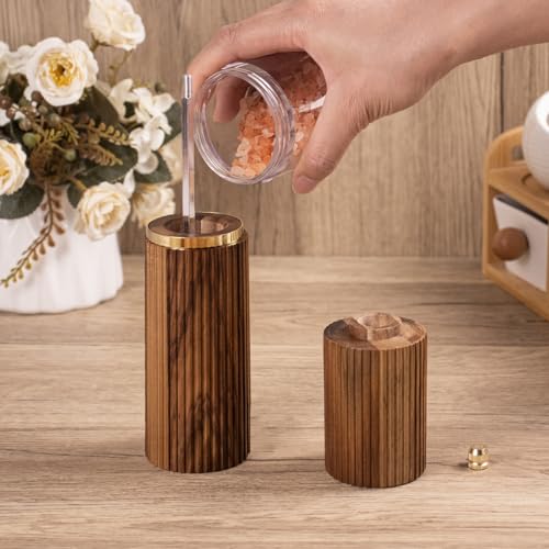 2 Pack Acacia Wood Salt and Pepper Grinder Set - Adjustable Ceramic Core, Gold Accents