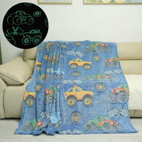Boys Truck Car Toys Unique Gifts for Kids Glow in The Dark Blanket Cartoon Tractor Throw Blanket Soft Bed Blankets for Teens Child Toddler Halloween Christmas Decor 50"x60"