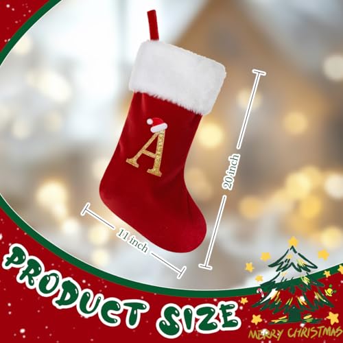 Christmas Stockings with Initials - 20 Inch Velvet Monogram Xmas Stocking, Red / Letter R