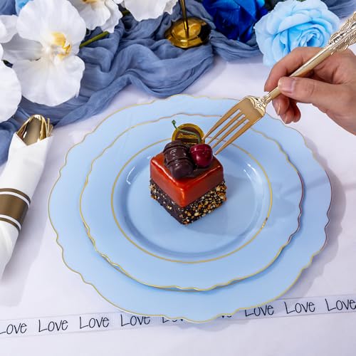 Light Blue 350PCS Disposable Plastic Plates Set for Wedding & Party