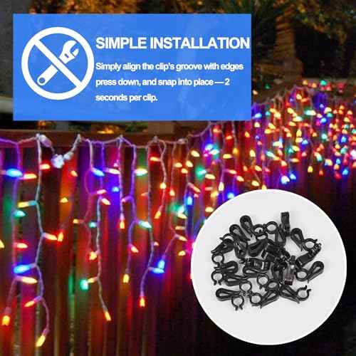 Christmas Light Clips Hangers - Mighty Gutter Clips for Christmas Decoration String Lights Weatherproof - Easy & Quick Installation (120, Black)