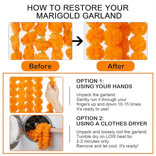 Artificial Marigold Garland - Light Orange 15 Pack, 5ft Party Decor