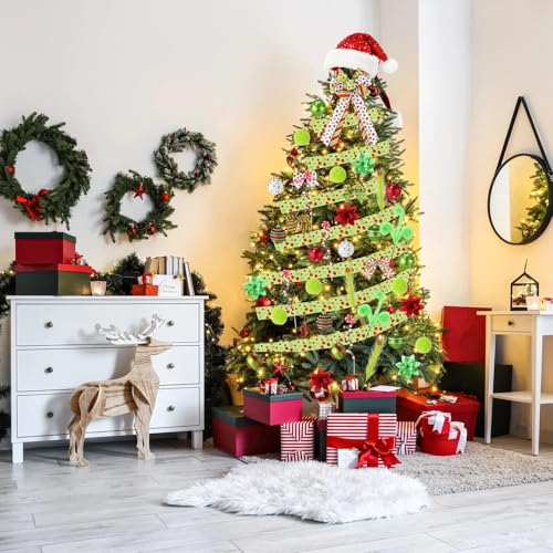 Halfchet Christmas Hanging Decorations Set with Christmas Hat - 43 Pcs Candy Red White & Green