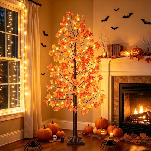 Remote Control&Timer - 6 Ft Lighted Prelit Fall Maple Tree 135 LED 8