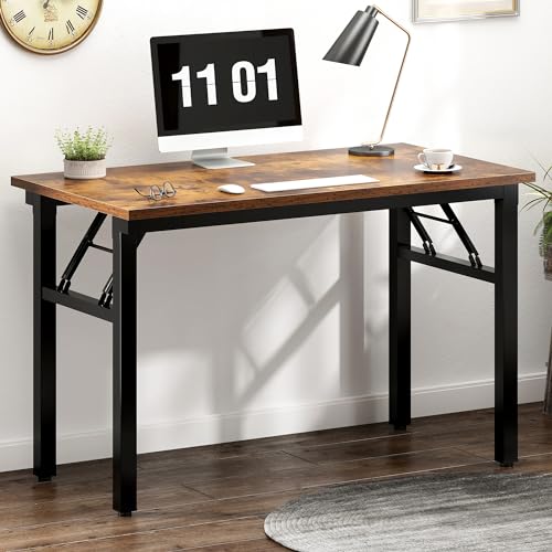 Need Small Folding Computer Desk 39.4 Inch Rustic Brown Space-Saving Table