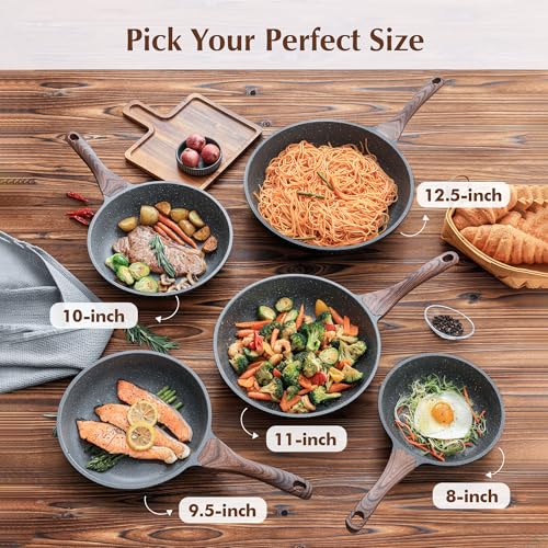 12.5 Inch Nonstick Frying Pan Skillet with Swiss Granite Coating - Gray
