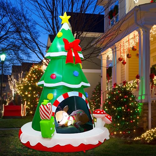 Joliyoou 7.2FT Christmas Inflatable Tree with Deer Inside & Lights, Holiday Decoration