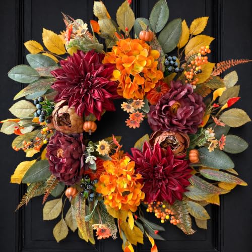 24-Inch Autumn Fall Wreath for Front Door - Realistic Artificial Fall Decorations
