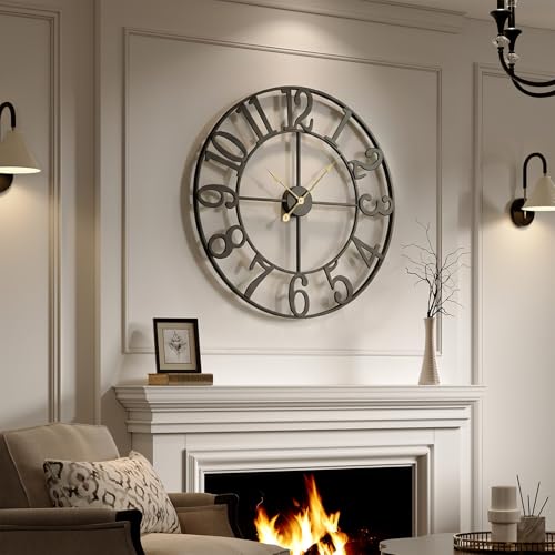 Cuspin 30 Inch Large Wall Clock - Black Metal with Arabic Numerals, Vintage Modern Design