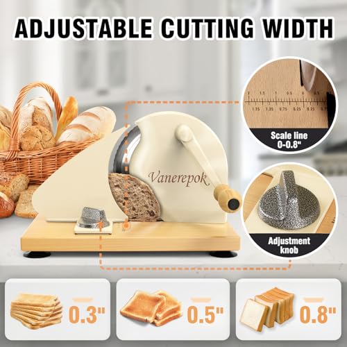 Vanerepok Manual Bread Slicer Adjustable Thickness for Homemade Sourdough - White, Large