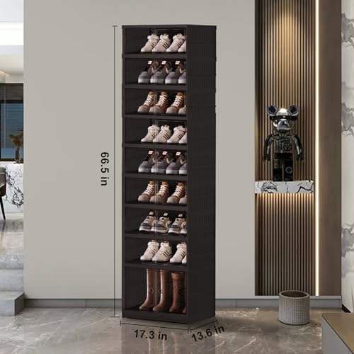 SYNCVIBE Foldable Shoe Rack Organizer - 9 Tiers, 18 Pairs, Black - Variation of THIS listing