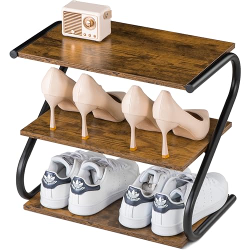 Aroktake Rustic Small Wooden Shoe Rack for Entryway Closet - 10.35 x 17.20 x 15.75 Inches