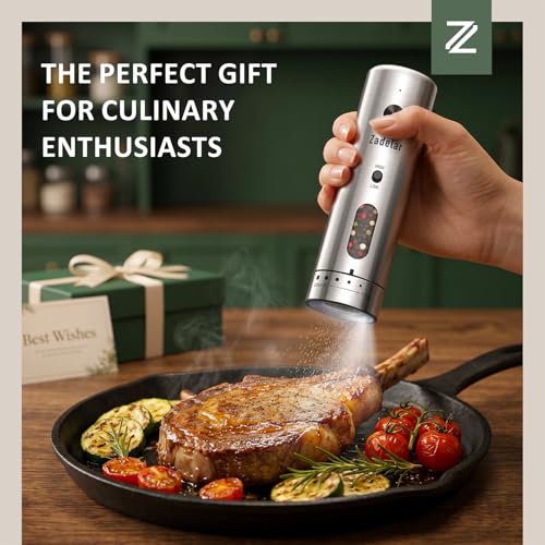 Zadelar Electric Salt and Pepper Grinder Set with Charging Base,