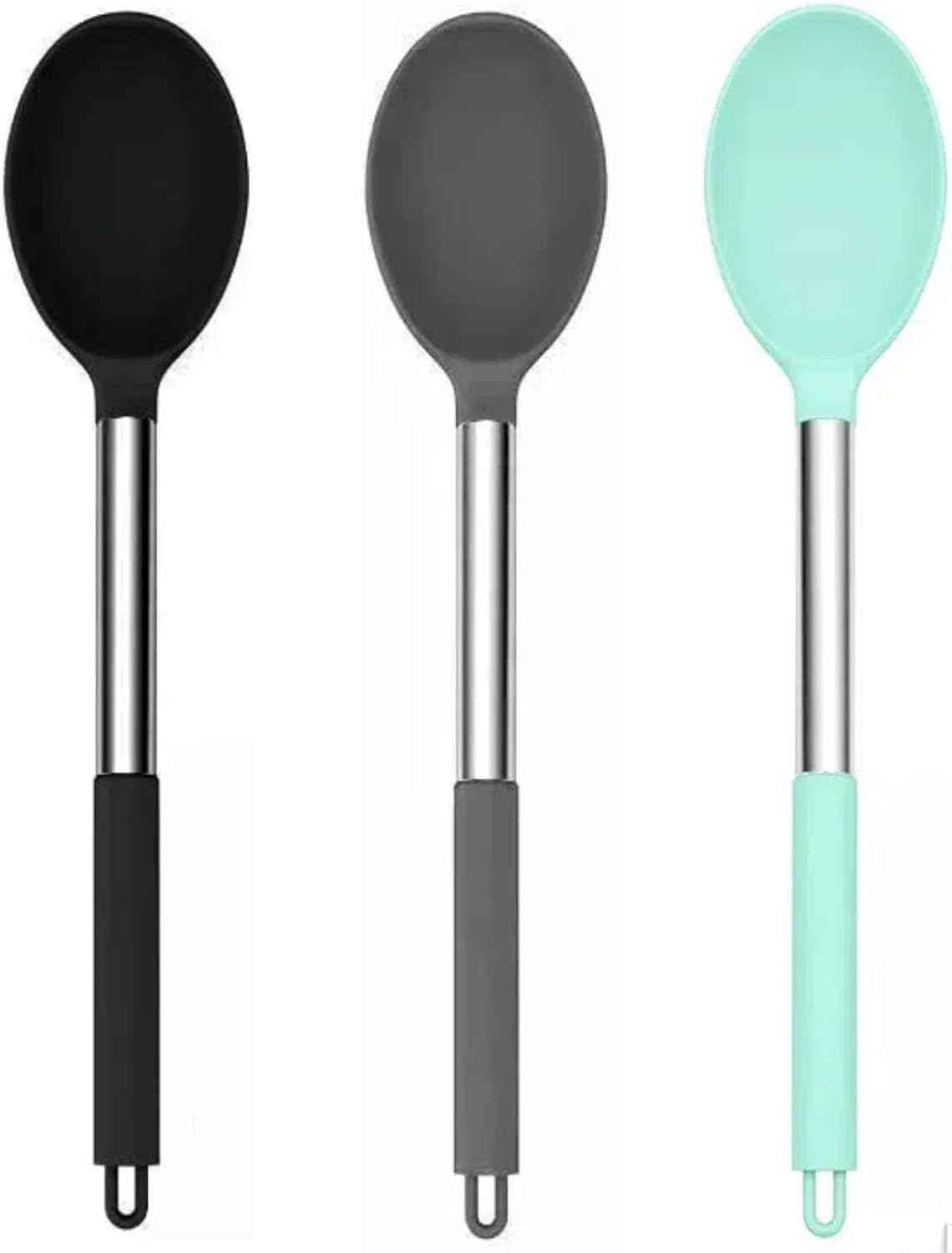 Skiennix Silicone Cooking Spoon Set - 3-Pack Heat Resistant Kitchen Utensils | 13.2" Non-Stick Server Spoon