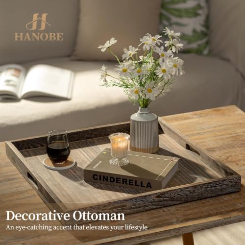 Large Wooden Ottoman Tray with Handles - Rustic 22-inch Serving and Decor Tray