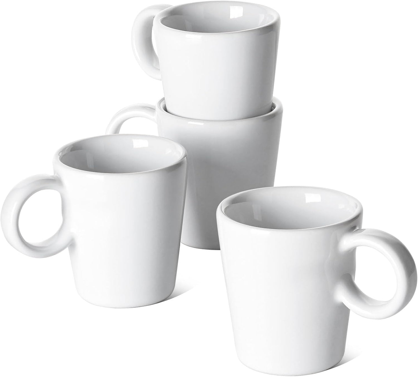LE TAUCI Espresso Cups - 3 oz Ceramic Demitasse Mugs | Stackable Mini Coffee Set of 4 in White