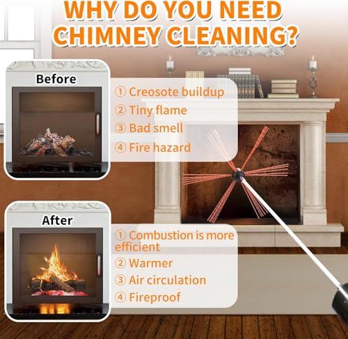 30FT Chimney Sweep Kit Rotary Flexible Cleaning Brush with 9 Nylon Rods