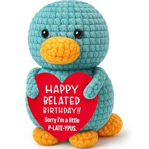 Belatelove Funny Birthday Cards for Women, Men ? Mini Handmade Crochet Platypus Birthday Gifts for Mom, Dad, Son, Daughter, Sister, Friends, Girls, Boys ? 2025 Christmas Desk Home Decorations