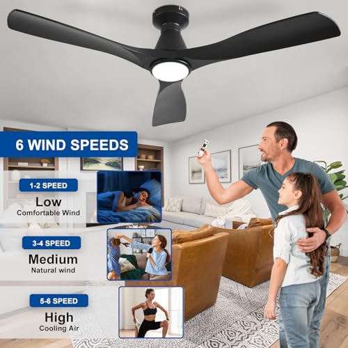 Depuley Black 52-Inch Ceiling Fan with Lights, Remote, Dimmable & Quiet Motor