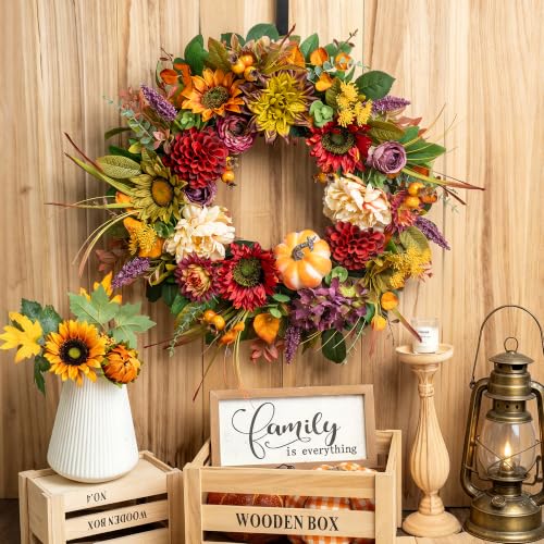 24 Inch Fall Wreath for Front Door Autumn Harvest Decor NaturalWre