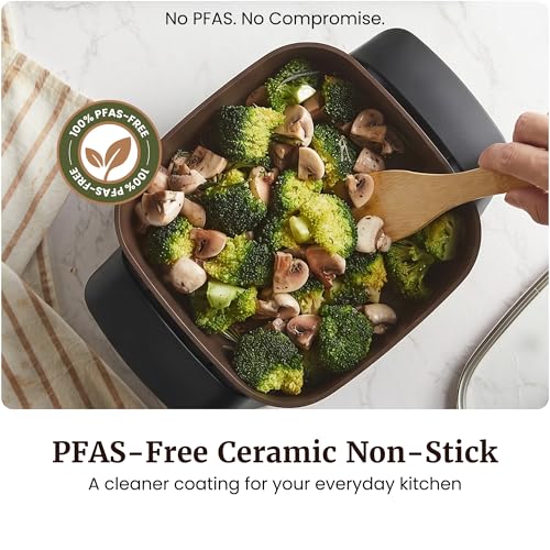 Elite Gourmet 2.5Qt PFAS-Free Ceramic Electric Skillet - Compact 8x8 Inch Square Pan