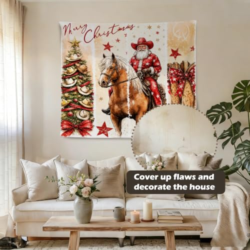 Western Santa Tapestry Wall Hanging 50x60 Inches
