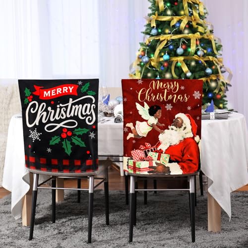 Whaline 6Pcs Christmas Chair Back Cover African American Black Santa