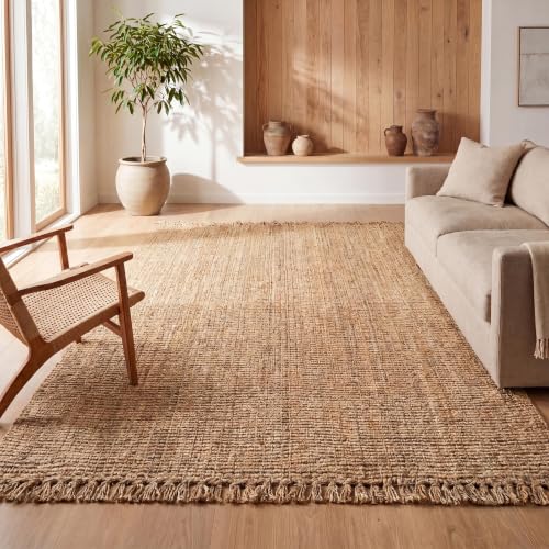 Natural Jute Fringe Indoor Area Rug 4x6 - Bohemian Rustic Reversible
