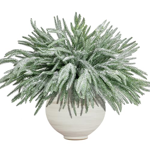 10-Pack 18in Snow Flocked Norfolk Pine Branches - Artificial Xmas Stems