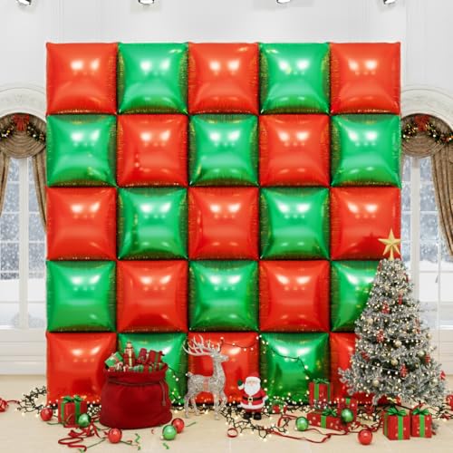 Christmas Red & Green Square Foil Balloons Kit - 50pcs + Balloon Garland Set | HKYOOD