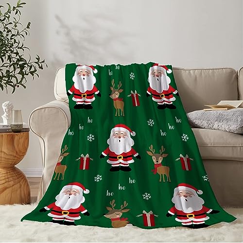 YeeJu Christmas Throw Blanket Kids Small Green Christmas Santa Blanket for Girls Boys Child Baby Bed Soft Lightweight Fuzzy Plush Fleece Blankets and Throws Xmas Winter Holiday Blanket 40x50