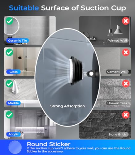 Gospire Black Heated Fogless Shower Mirror with Light, 6.3x7.9 inches, Rechargeable & Rotatable for Shaving
