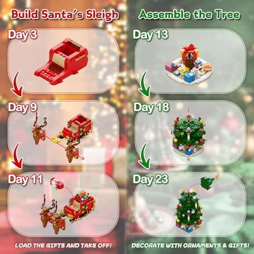 Christmas Tree Building Block Set Advent Calendar 2026 for Kids - Includes Santa, Reindeer & Sleigh