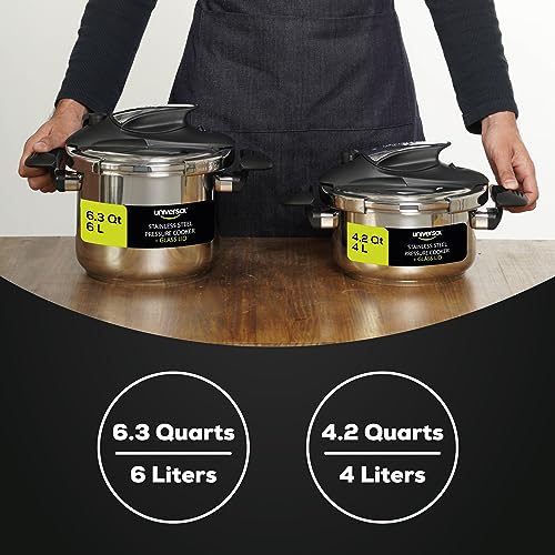 6.3 Quart Stainless Steel Stovetop Pressure Cooker with Glass Lid - Induction Compatible, 4 Safety Systems, 2-in-1 Cooking Pot