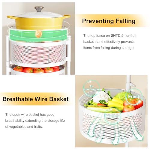 SNTD 5-Tier Rotating Fruit and Vegetable Basket Stand - White
