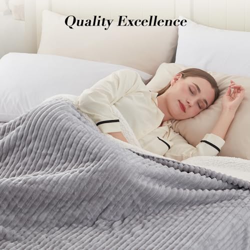 Westinghouse Full Heated Blanket 72x84 Inch Flannel Sherpa Light Grey