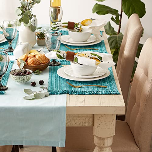 DII Variegated Cotton Tabletop Placemat Set, 13x19 Inches, Teal, 6 Pieces